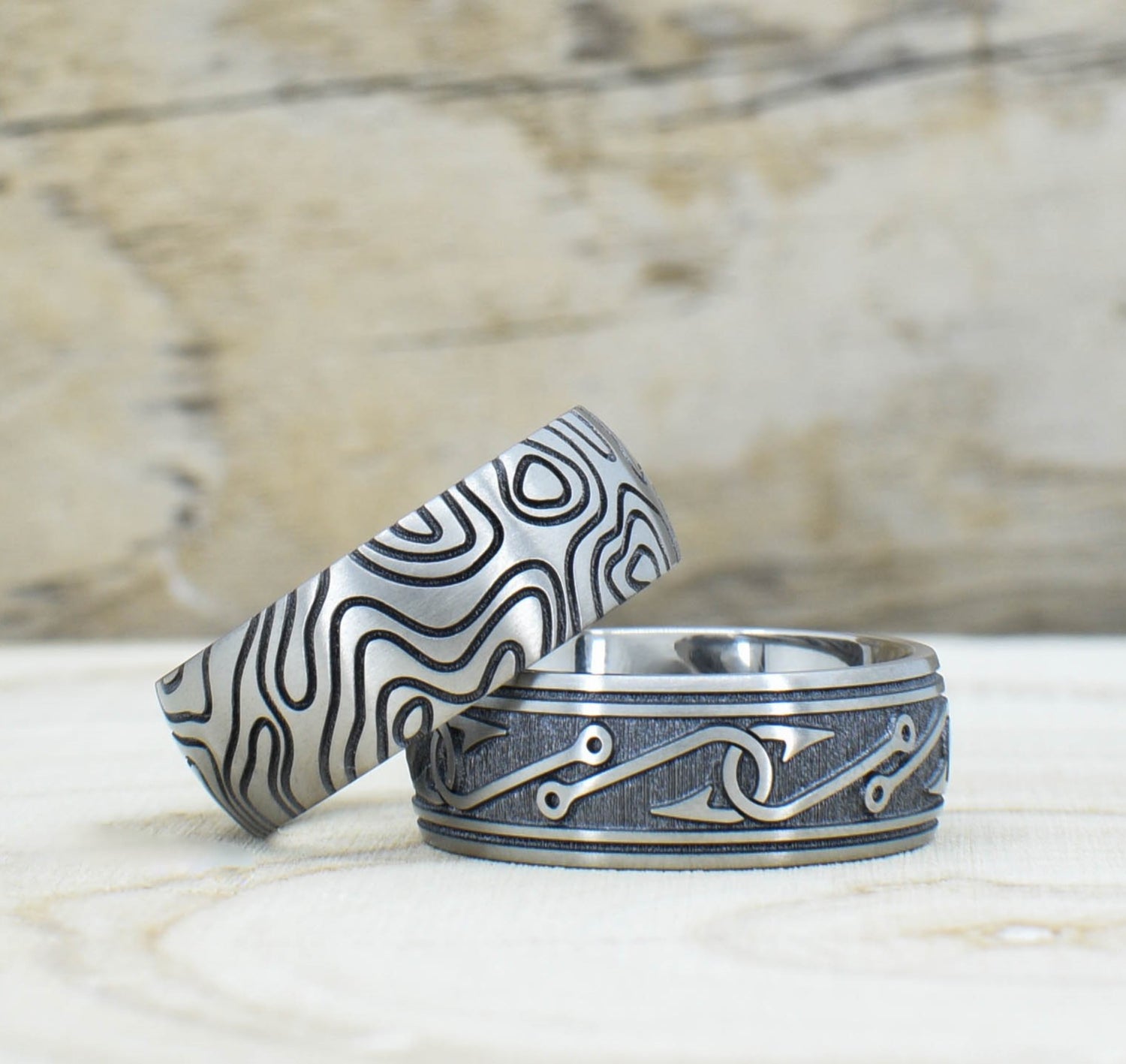 Unique Titanium Laser Engraved Rings