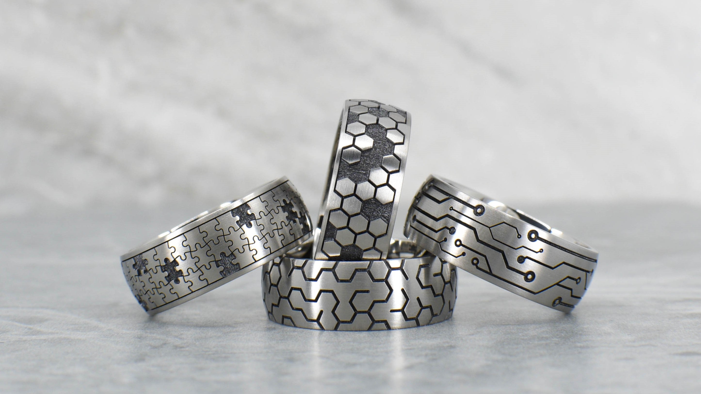 Unique Titanium Laser Engraved Rings