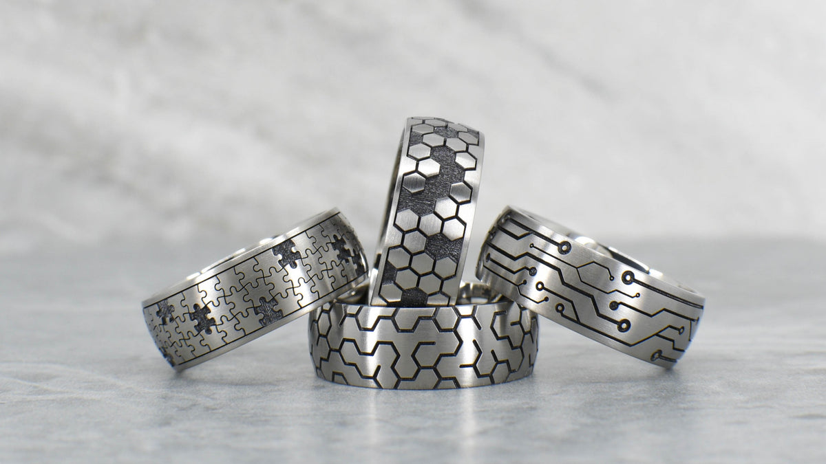 Unique Titanium Laser Engraved Rings