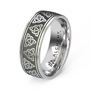 Laser Engraved Titanium Ring - Trinity Knot, Double Band